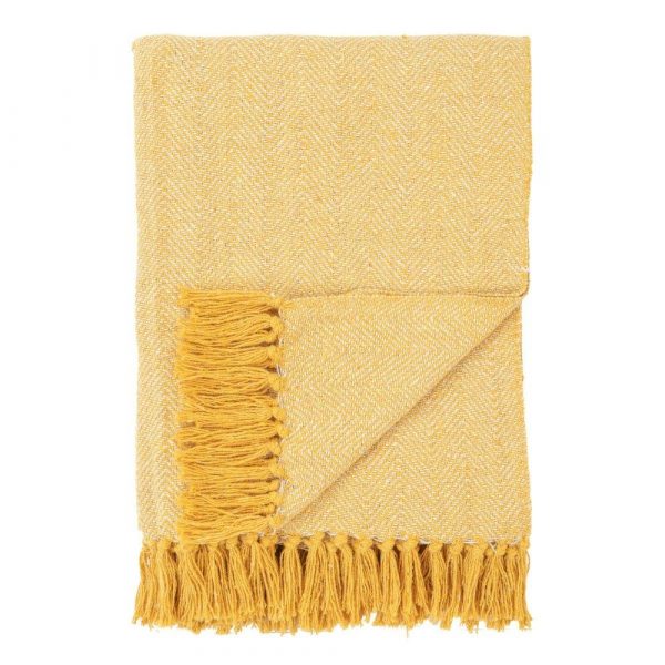 Decke aus 100% Baumwolle in gelb-weiß . Maße: 160x130cm