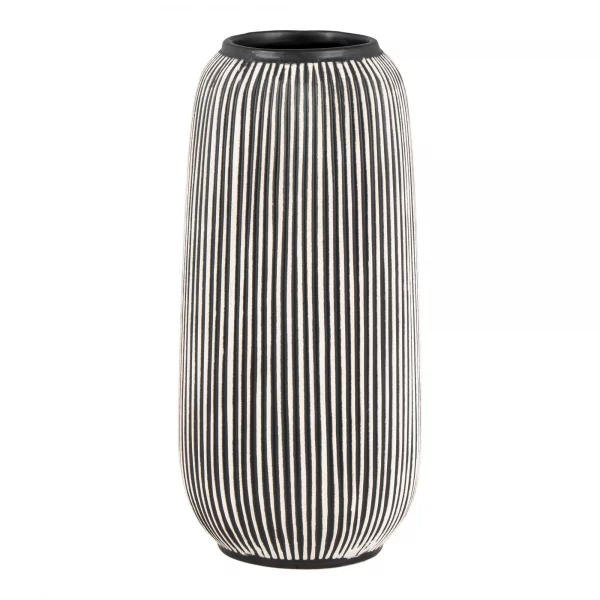 Unsere schwarze-weiße Kalksteinvase ""Tuca"" ist ein stilvolles und zeitloses Accessoire für Ihr Zuhause. Sie ist aus hochwertigem Kalkstein gefertigt und ist daher langlebig und pflegeleicht. Die Vase kann für eine Vielzahl von Zwecken verwendet werden. Sie ist perfekt für Blumen, Trockenblumen oder andere dekorative Gegenstände. Stil: Vase Größe: Ø9,5x20 cm Farbe: schwarz-weiß Material: Kalkstein